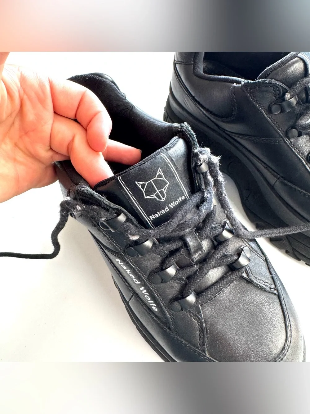 Naked Wolfe Sporty Chunky Sneakers Black Leather Platform Shoes Womens US 5 Goth